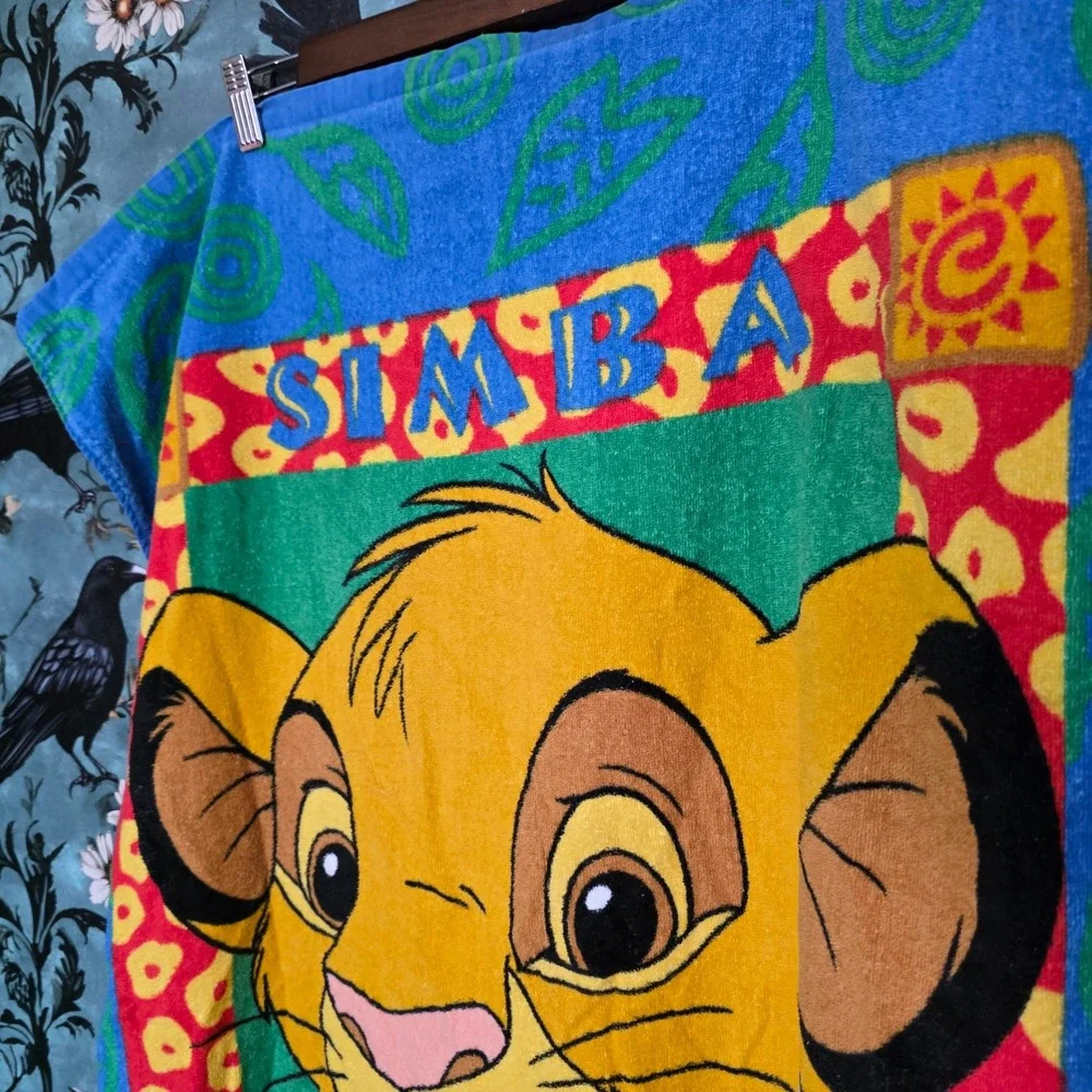 Disney Lion King Beach Towel Simba Vintage 90s Franco Cotton Graphic Blue 57x29